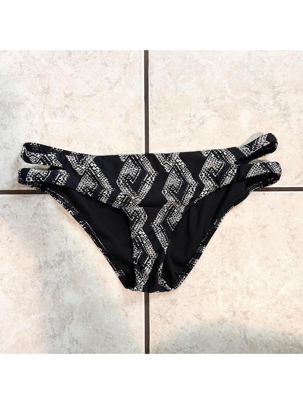 Reef Black Animal Print Snake Print Strappy Bikini Bottoms Women's Medium Large